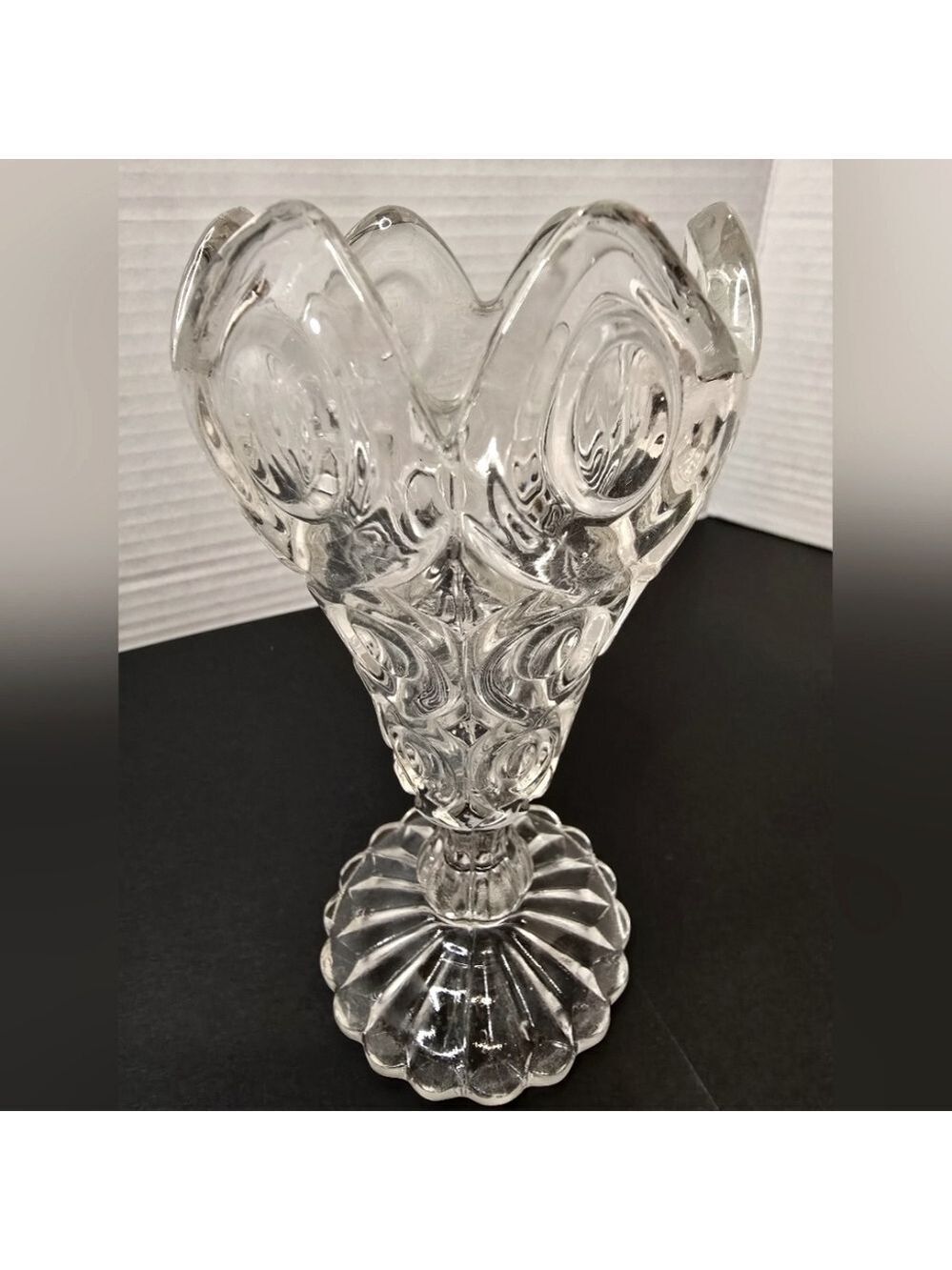 Vintage EAPG Clear Pressed Glass Vase Button Hobstar Compote 6 1/4"